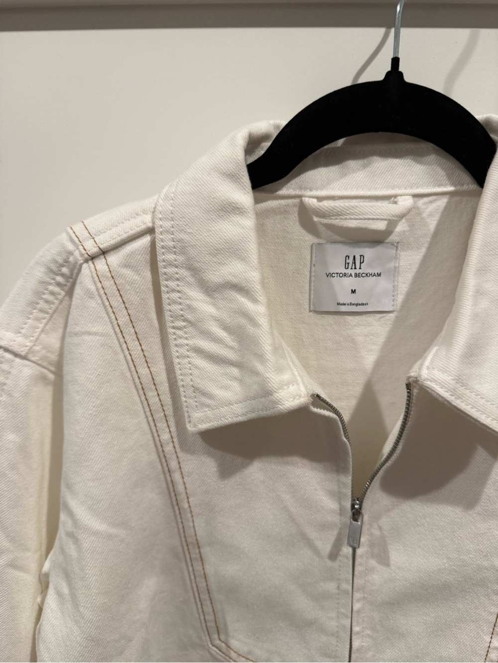 Gap x Victoria Beckham Denim Zip Shirt in White, size M - Picture 6 of 8